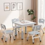 GAOMON Kids Table and 4 Chairs Set with Graffiti Desktop, Height Adjustable Toddler Table and Chairs Set, 4 in 1 Activity Table Play Table for Reading, Drawing, Playing, Eating