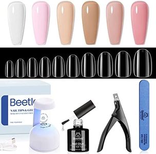 eetles Gel Nail Kit Easy Nail Extension Set 2 In 1 Nail Glue Gel Base with Pre Shaped Short Oval Almond Soft Gel Nail Tips Led Nail Lamp Acrylic Nail Clipper Gelly Nail Tips with jelly gel polish