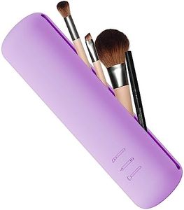 FVION Soporte para Brochas de Maquillaje de Viaje, Bolsa de Cepillos Cosméticos de Silicona, Organizador de Maquillaje para Brochas con Cierre Magnético (Morado)