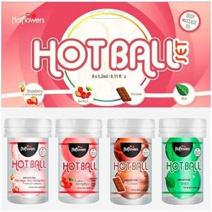 Hot Ball Flavored Kit – 4 Aromas: Strawberry Champagne, Mint, Chocolate & Red Fruits – Massage Oil Balls – Skin-Friendly Massage Beads - 2 Units Each