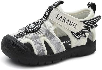 TARANIS Boys Girls Summer Outdoor Athletic Sport Sandals with Hook&Loop Strap, Quick-Dry & Non-Slip Rubber Sole Hiking Beach Casual Closed Toe Kids 18-24Month White/Grey