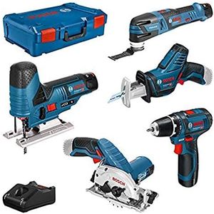 Bosch Professional 12V System perceuse-visseuse GSR 12V-15+scie sauteuse GST12V-70+scie circulaire GKS 12V-26+scie sabre GSA 12V-14+GOP 12V-28+lampe LED GLI12V-80 (3 batteries 3Ah, chargeur, XL-BOXX)