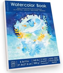 MISULOVE Watercolor Paper Pad, 8.5" x 11", 140lb/300gsm Cold Press - 20 Sheets Acid-Free Sketchbook for Wet and Dry Media, Watercolor, Mixed Media, Perfect for Students and Beginners (White)