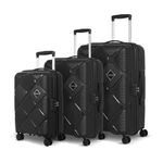 American Tourister Instavibe, 3PC Set Trolley Bag for Travel Polypropelene Suitcase with Mounted TSA Lock, Double Wheels, Flexi Packing Straps, and Side Hooks for Men & Women - Black