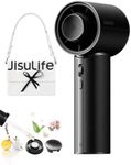 JISULIFE AromaCool Fan with 30H Battery, PU Leather, Aroma Diffuser | 100-Speed Turbo, USB Rechargeable, Portable Handheld Fan for Travel, Outdoor, Gifts for Women & Men-Velvet Black (Pro1 Mini)