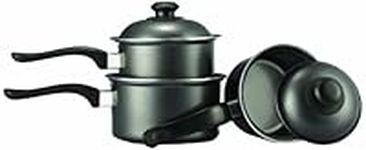 Everyday KC1009 3 Pack Pan Set 14 cm, 16 cm and 18 cm with Lids, Graphite