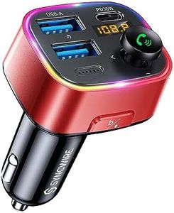 Syncwire Bluetooth 5.3 FM Transmitter Car Adapter 48W (PD 36W & 12W) [Light Switch] [Hi-Fi Deep Bass] [Fast Charge] Wireless Radio Music Adapter LED Display Hands-Free Calling Support USB Drive, Red