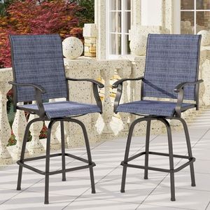 PHI VILLA Outdoor Swivel Bar Stools Set of 2, 30" Bar Height Tall Patio Chairs with All Weather Textilene Fabric, High Top Bar Chairs for Balcony, Porch and Deck, Blue