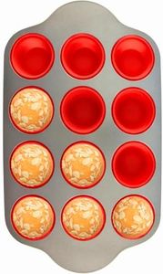 Silicone Muffin Pan with Steel Frame, 12 Cups Full Size | Professional Non-Stick Baking Molds by Boxiki Kitchen | Silicone 12 Cup Muffin Mold