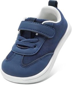 STQ Toddler Boys Wide Toe Barefoot Walking Shoes Comfort Lightweight Breathable Tennis Gym Preschool Sneakers Navy Size 4