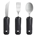 YPC Adaptive Utensil Set,Easy Grip Silverware Set,Built-Up Fork,Spoon and Rocker Knife for Elderly, Arthritis and Parkinson's,3 Piece Set