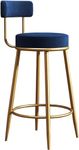 Nutech Decor Iron Velvet Counter Stools: Upholstered Barstools With Back, Footrest, And Round Height - Modern Bar Chairs, Ideal Dining Chairs For Kitchen Islands (65 Cm, Blue)