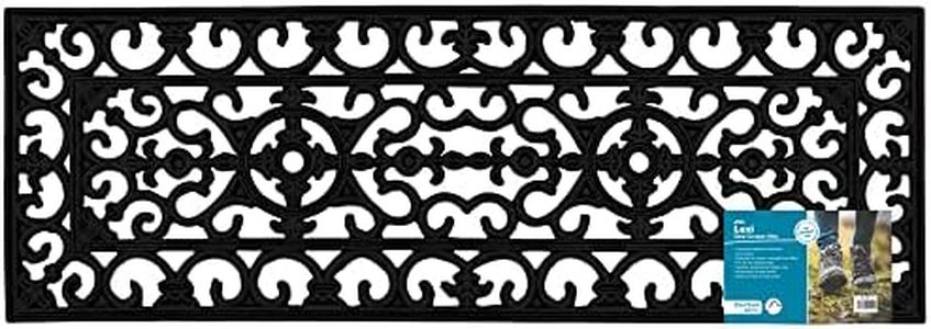 JVL Lexi Wrought Iron Effect Rubber Step Mat, 25x75cm,Black
