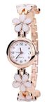 J B ENTERPRISE Unique Designer Flower Copper Chain Analogue Copper Dial Girls and Women's Bracelet Watch (White)