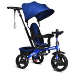 INFANS Kids Tricycle, 4 in 1 Stroll Trike with Adjustable Push Handle, Removable Canopy, Retractable Foot Plate, Lockable Pedal, Detachable Guardrail, Suitable for 10 Months to 5 Years (Blue)