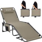 KingCamp Sun Lounger 5-Position Adjustable Backrest for Garden Recliner Chaise Lounge Chair Folding Sun lounger Portable Sunloungers with Strap Sun bed for Beach Terrace Pools Camping Guest Bed Indoor