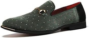 LCQL Men's Noble Suede Loafers Shoes Slip-on Dress Shoes with Gold Rivet Party Dancing Shoes Plus Size 7-12.5, Armygreen, 10