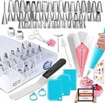 Piping Bags and Nozzles | RFAQK 100 PCs Cake Decorating Kit with Spatula-Cake Scraper-48 Numbered Piping Nozzle & Piping Bag-Reusable Silicon Bag-Pattern Chart, EBook & Icing Bags and Nozzles Set