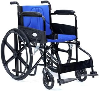 Everactiv Everyday Economy Foldable Wheelchair with Safety Seat belt & Extra Soft Cushions, Weight Bearing Capacity 120 kg, Sturdy Frame and Easy Foldable Mechanism | Blue Color