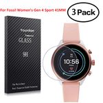 Youniker 3 Pack for Fossil Sport 41mm 2018 Screen Protector Tempered Glass for Fossil Women's Gen 4 Sport 41MM Screen Protector Foils Glass 9H 0.3MM Anti-Scratch Anti-Fingerprint No Bubble