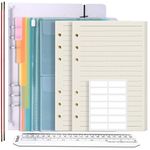 FANDAMEI A5 Ruled Refills Paper with 6 Ring Binder Cover Accessories Set - PP Notepaper Protector + 90 Sheets Refillable Lined Paper + Index Divider + 2 Pcs Binder Envelope Pockets + Ruler + Labels