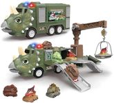 Dinosaur Truck with Cars | Transforming Triceratops Toy for Toddlers | Dinosaur Toys for Kids | Orbital Friction Dino Carrier Truck | Lights & Sound Effects | Holiday and Birthday Gift for Boys