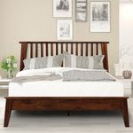 Acacia Kaylin Wooden Bed Frame with Headboard, Solid Wood Platform Bed with Wood Slat Support, No Box Spring Needed, Queen (U.S. Standard), Chocolate, 14 Inch, V1