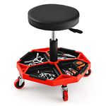 S AFSTAR Garage Shop Roller Seats, Adjustable Pneumatic Rolling Creeper Stool W/Tool Storage Tray & 4 Universal Wheels, Padded Mechanic Stool Repair Shop Stool Garage Rolling Stool, 330 LBS Max Load