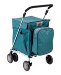 Sholley NEW Range Deluxe Trolley, Cool Bag Set ‘The Bermondsey’ combination' Teal Green Check design, Folding Shopping Trolley, Push Grocery Cart with Matching Insulated Cool Bag