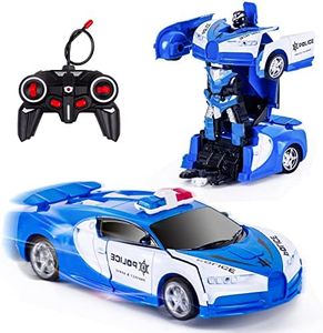 Kazzley Polizia Transform Macchina Telecomandata Giocattoli, Macchina Radiocomandata RC Robot Cars Auto Telecomando Regalo per Bambini Ragazzi 4 5 6 7 8 9 10 Anni Blu