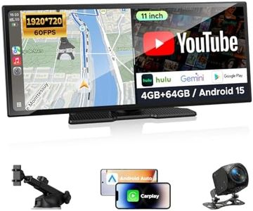 Topexplore 11" AI Wireless CarPlay Screen with Gemini & Google-Play, 8-Core Zero Lag, Android Auto, Built-in GPS, 1920x720 IPS 60FPS Touchscreen,OTA, Plug & Play with 1080P DVR Backup Camera