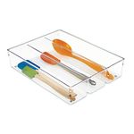 iDesign Deep Drawer Organiser with 3 Compartments, Large Plastic Kitchen Drawer Insert, Practical Drawer Organiser for Kitchen Accessories, Utensils and Cutlery, Clear, 26.7 x 7.6 x 35 cm