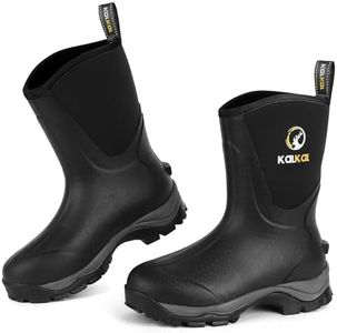 Kalkal Rubber Boots for Women Waterproof Mid Calf Rain Boots, Lightweight 6mm Neoprene Insulated Womens Work Boots for Garden Farm Yard Chore Mud Boots (Black, Size 10)