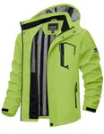 TACVASEN Men's Lightweight Rain Jacket with Hood Fall Jacket for Men Bright Green Water Resistant Softshell Jacket with Multi Pockets Fishing Hiking Jacket,L