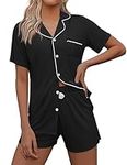 Ekouaer Womens Button-Up Sleepwear Set Classic Comfort Pajama Set Eco-Friendly Gifts Nightwear(Black, Small)