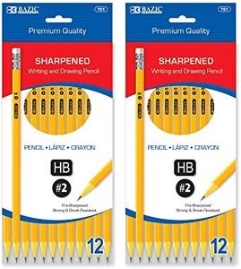 BAZIC Products Pencil Wood Pre-Sharpened Pencil #2 HB, Latex Free Eraser Yellow Pre Sharpened Pencils for Exam Sketching School Office (12/Pack), 2-Packs