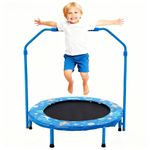 Forroby 36 Inch Kids Trampoline Height Adjustable with Handle,Steel Frame Foldable Toddler Sports Trampolines With Protective Cover,Mini Trampoline for Children Boys Girls Outdoor Indoor 3 Years+,Blue
