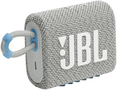 JBL Go 3 Eco, Altavoz inalámbrico y ecológico con Bluetooth, resistente al agua y con 5 horas de batería, en blanco