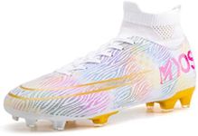 Juioguae Mens Football Boots with Cleats,Light-Weight Football Shoes Boys,Unisex Football Trainers Kids,White,5UK