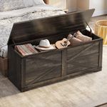 DWVO Storage Bench, 47.2" Farmhouse Storage Chest with 2 Safety Hinges, Wooden Storage Organizer, Shoe Bench for Entryway, Bedroom, Living Room, Dark Rustic Oak