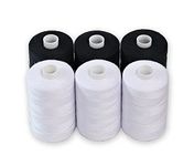 Black & White Sewing Thread - 6 Spools of Polyester Thread for Sewing Machine for Beginners, Hand Stitching & Quilting - 1000 Yards Per Spool