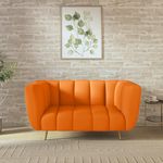 wakeup INDIA Sofa | Mushy Premium Fabric Sofa Set | 2 Seater Sofa | Pocket Spring Cushion | Padded Cushioned Armrest | Metal Leg with Golden Polish (Orange, Seating-2) | 3 Years Warranty