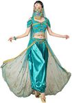 ORIDOOR Women's New Aladdin Jasmine Princess Belly dance Halloween Costume Set Belly Dance for Dress Up Party 5 Piece Outfit