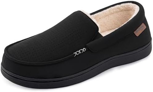 HomeTop Men's Classic Moccasin Slippers Comfy Memory Foam Indoor House Shoes Black,12 US