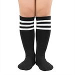 Kids Soccer Socks Knee High Socks for Toddler Boys and Girls Sport Socks 3-6 Years Black White 1 Pack