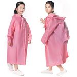 EVA Raincoat for Kids Height 110-150cm, Reusable Rain Poncho with Hood Bag Cover for School Cycling Travel Hiking Camping (110-150cm, Pink)