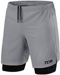 TCA Men's Ultra 2 in 1 Running Shorts with Inner Compression Short and Zip Pocket - Cool Gray, X-Large