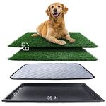 Dog Grass Pad with Tray (35inX23.2in), Dog Potty Grass Mat Washable and Professionally Pet Toilet Tray with 2×Artificial Grass for Dogs Pee, Dogs Turf Potty Training for Indoor Outdoor Apartment