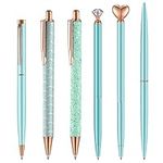 6 PCS Ballpoint Pens, Diamond Gold Glitter Pen, Cute Nice Pens for Journaling, Black Ink Retractable Crystal Glitter Fancy Pens Gifts for Women, Rose Gold Office Supplies (Blue)