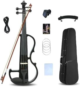 Solid Wood Electric Silent Violin With Ebony Fittings - 4/4 Full Size Suitable For Adult Beginners And Students Gifts For Music Lovers (Black)